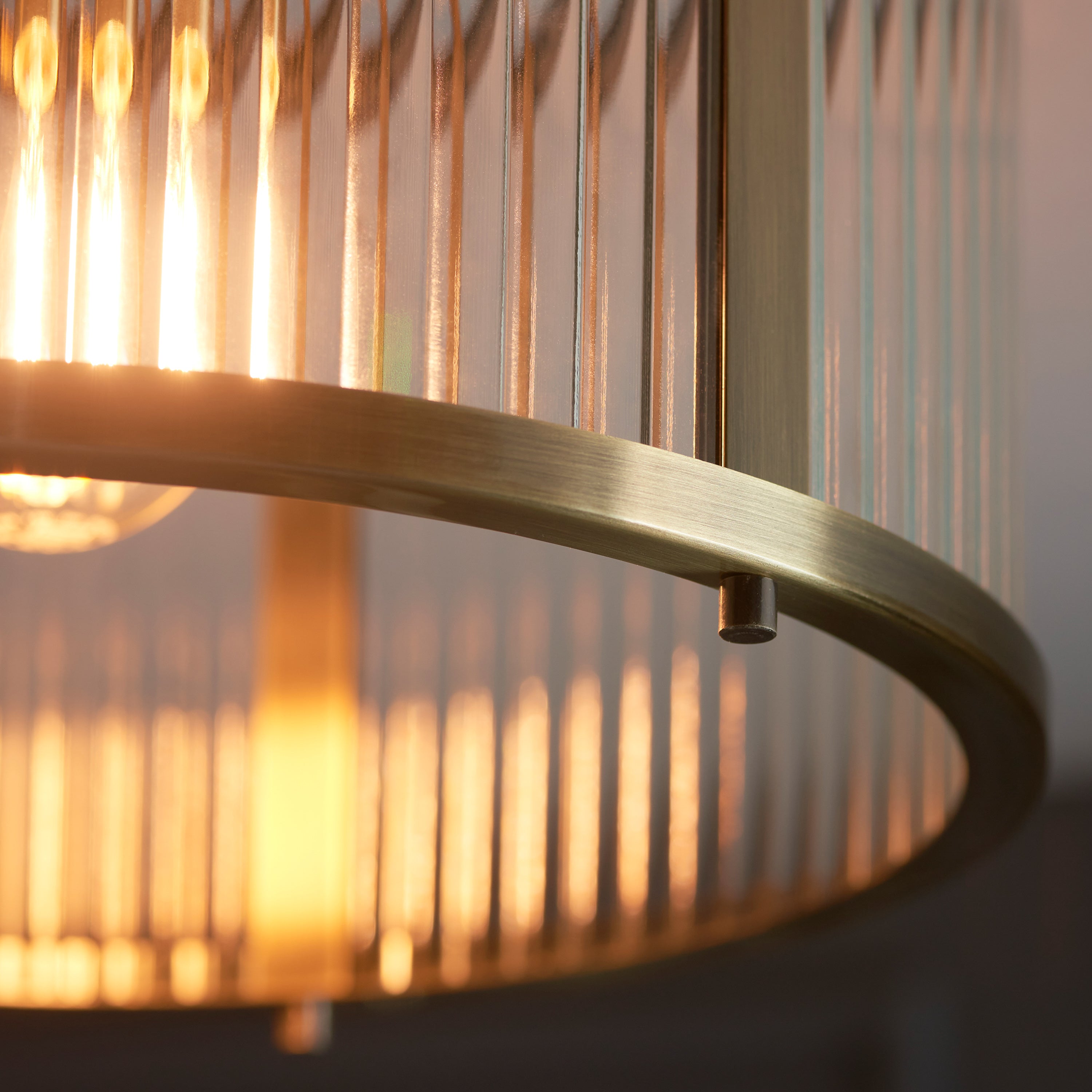 Hayden Antique Brass & Clear Ribbed Glass Ceiling Light